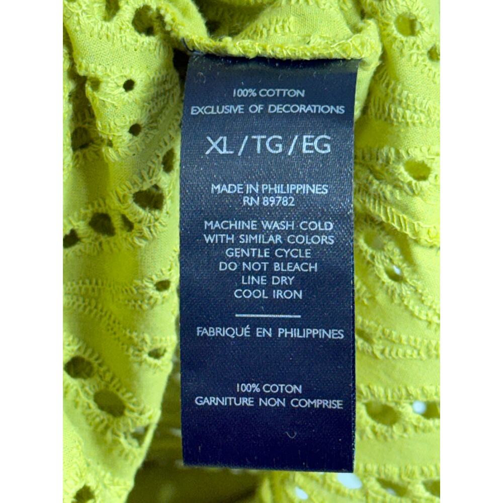 Natori lime wasabi green 100% cotton eyelet shirtdress lined relaxed fit, SzXL - Picture 12 of 15